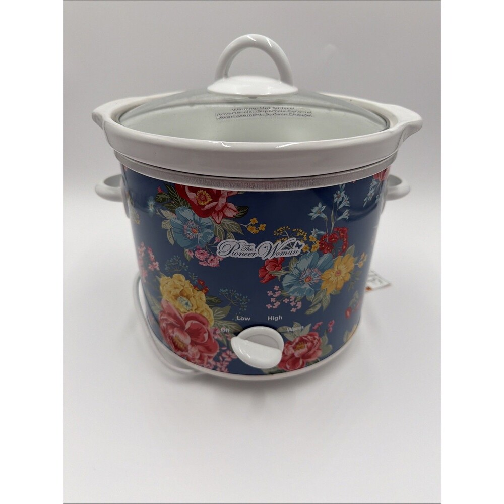 The Pioneer Woman Floral Blue Slow Cooker 2-6 qt Glass Lid Keep Warm 3-Setting